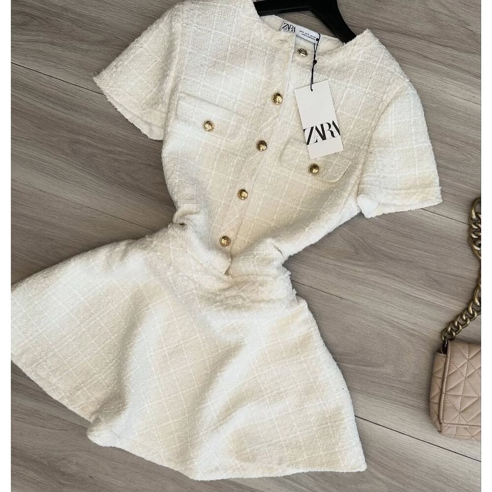 ZARA Cream Tweed A-Line Mini Dress NWT Old Money Size M - Picture 16 of 16
